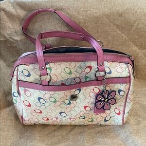 Coach Pink and Multicolor Signature Satchel